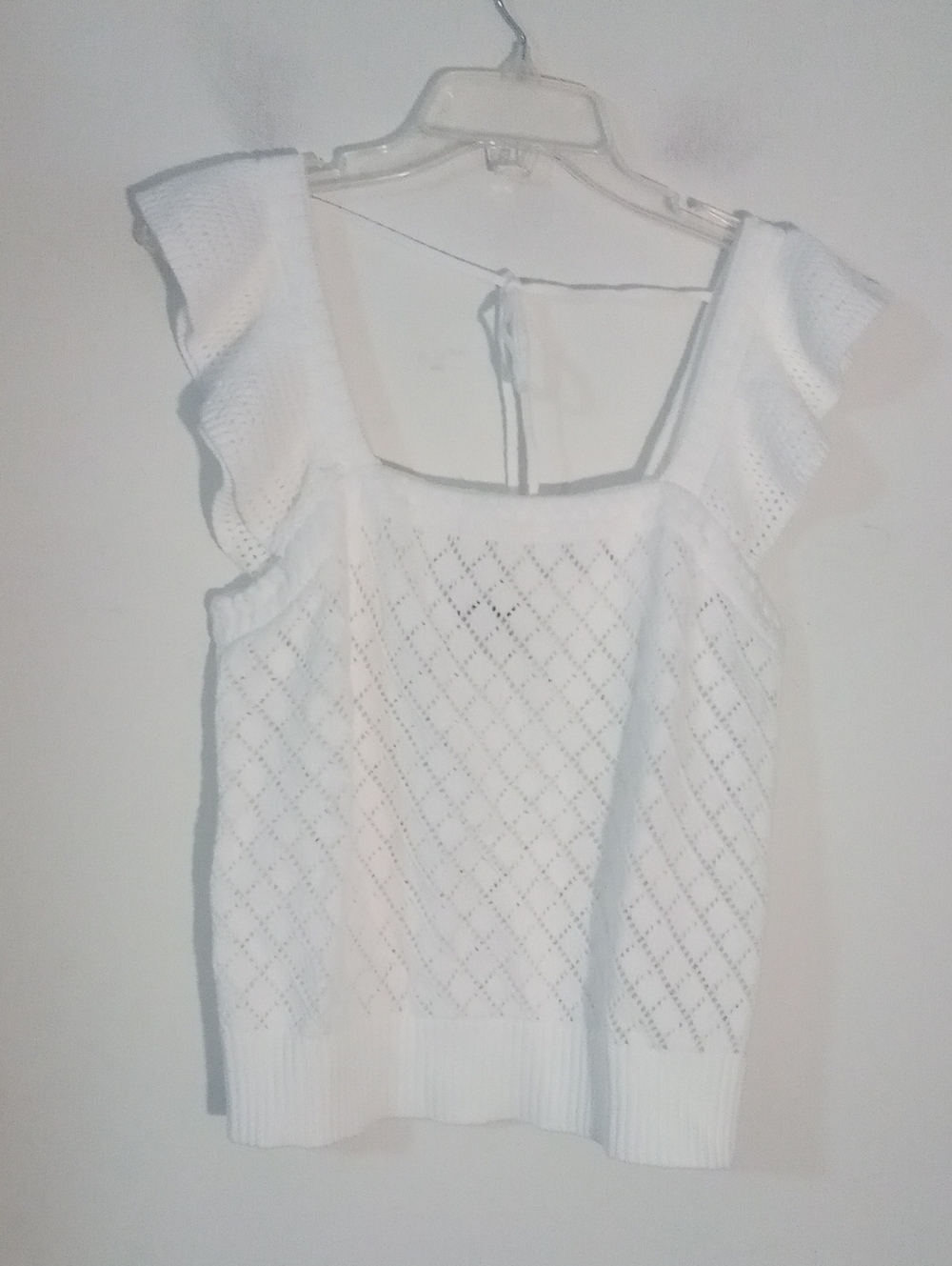 * Free Assembly White Knit Ruffle Sleeve Top Large 12 14 NWT